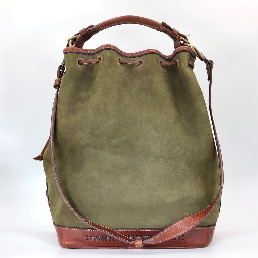 Very RARE Franca Bovi Daniel Bob Bucket Bag Large Green Suede Leather Boho Italy